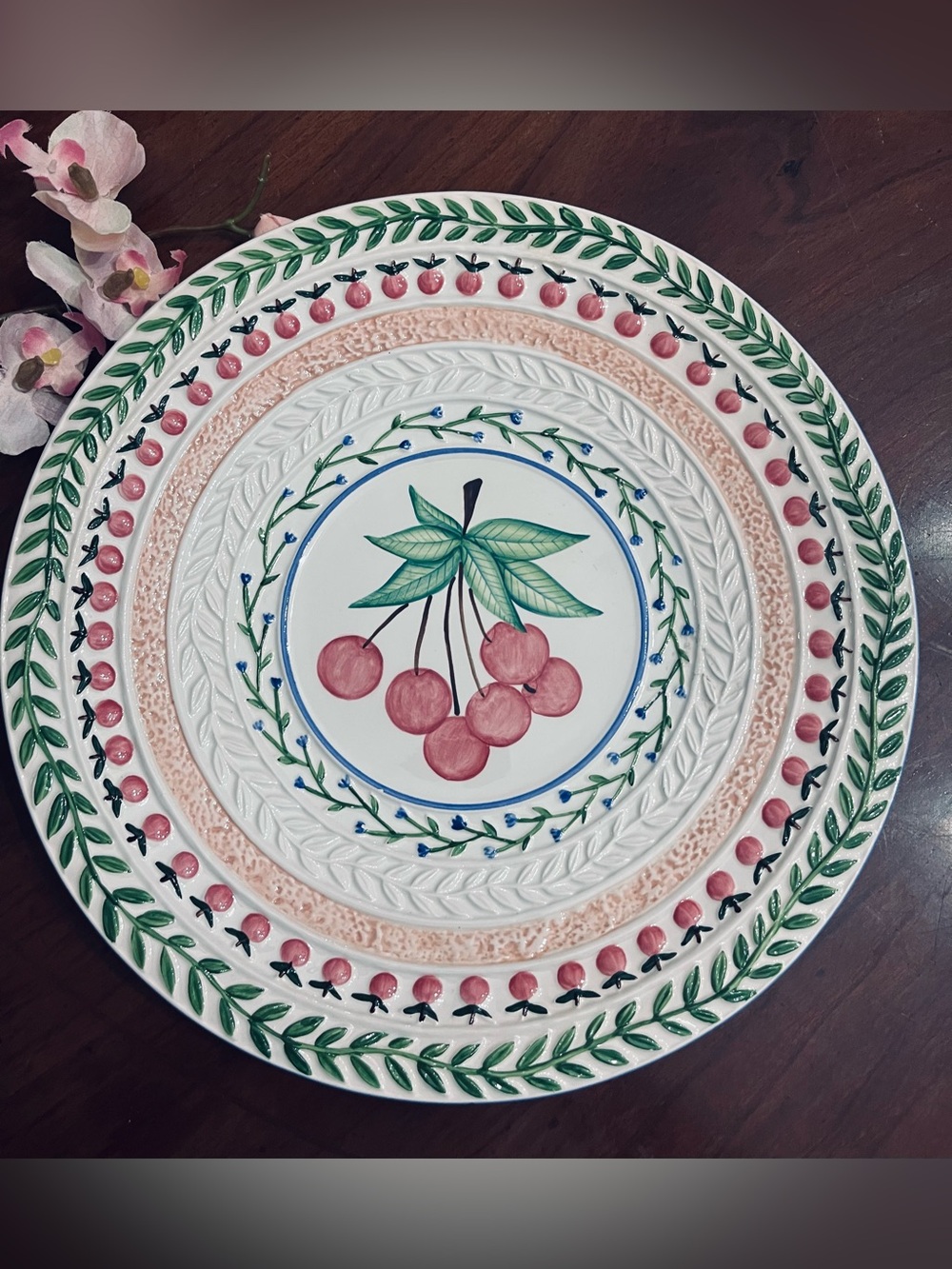 VTG Strata Group Fresh 'N Fruity Hand-Painted 11.5" Dinner Plate/Charger Cherry